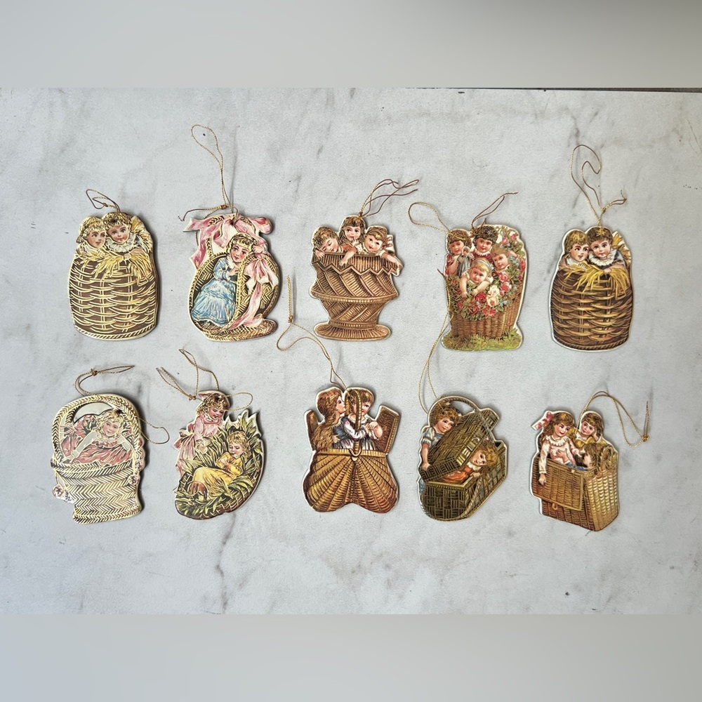 12 Vintage 1981 Merrimack Gold Foul Victorian Chipboard Ornaments